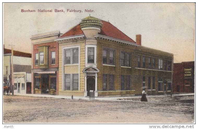 Fairbury NE Nebraska, Bonham National Bank, Flag Cancel Postmark, c1900s/10s Vintage Postcard