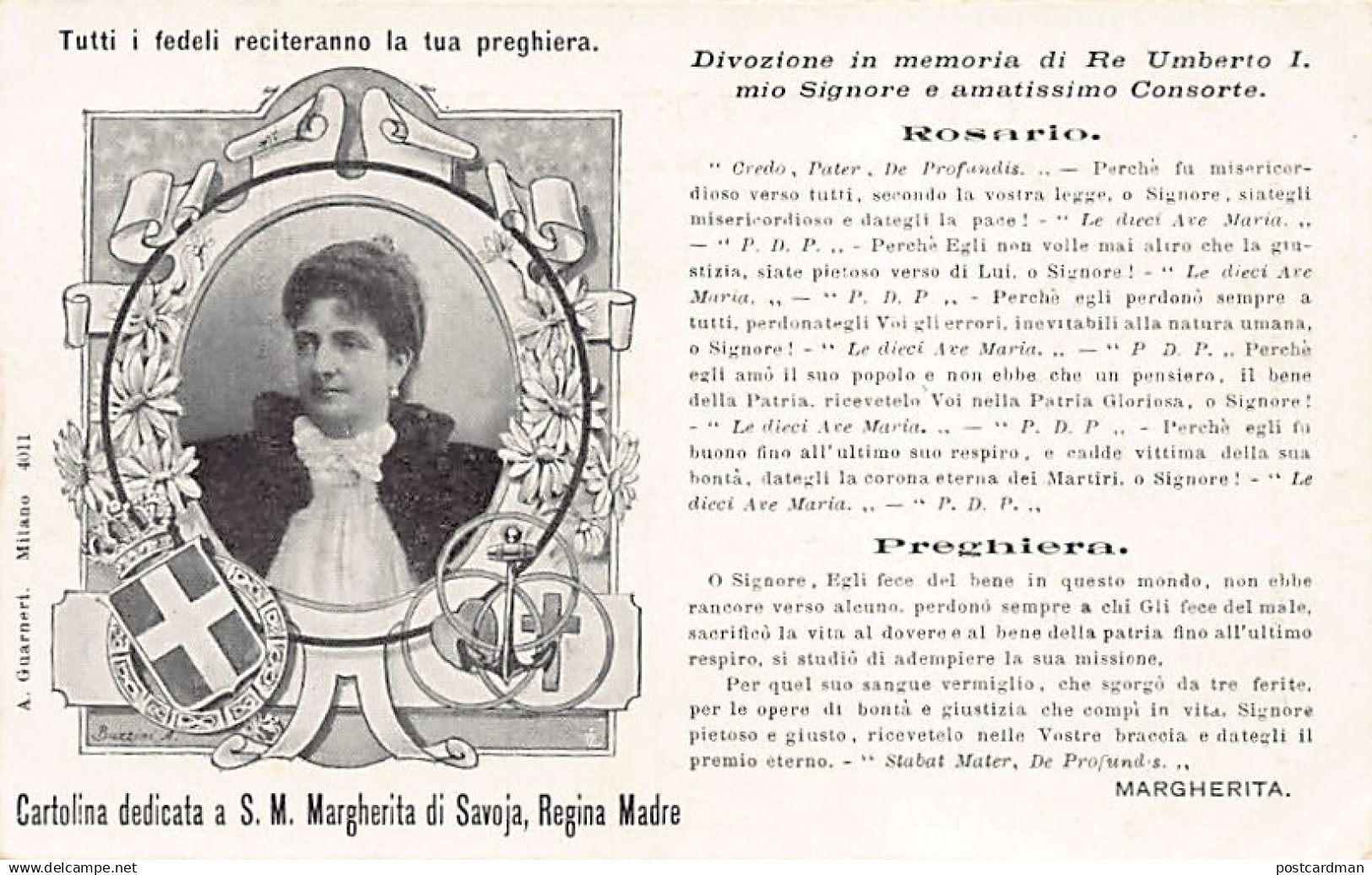 Famiglia reale italiana - Cartolina dedicata a S.M. Margherita di Savoia, Regina Madre