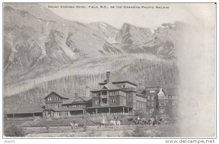 Field BC Canada, Mount Stephen Hotel on Canadian Pacific Railroad Line, 1900s Vintage Postcard