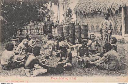 Fiji Rope Making Antique Postcard