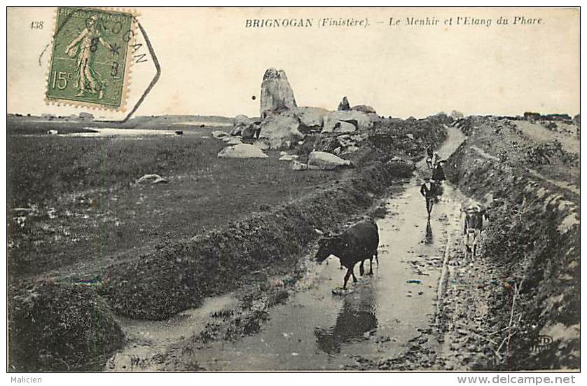 - finistere -ref -D89 -  brignogan plage - le menhir et l etang du  phare - menhirs -  carte bon etat -