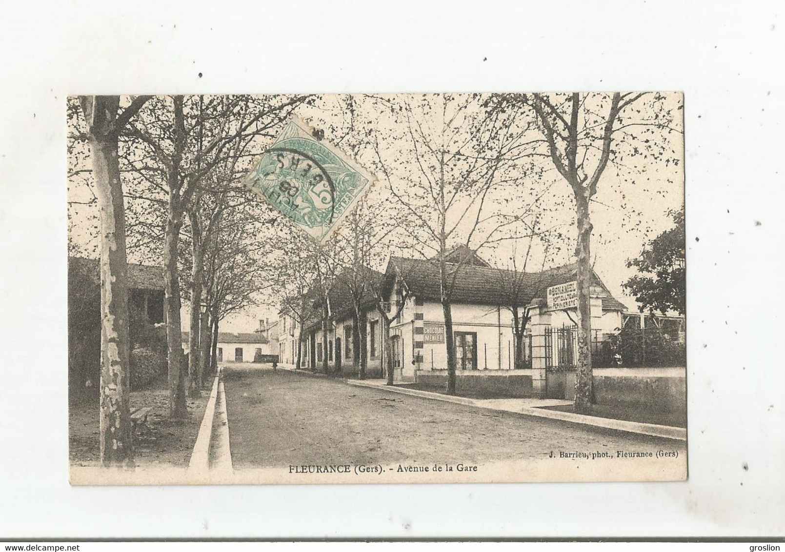 FLEURANCE (GERS) AVENUE DE LA GARE 1906(HORTICULTEUR PEPINIERISTE BENAMIEL ET PALQUE PUB CHOCOLAT MENIER)