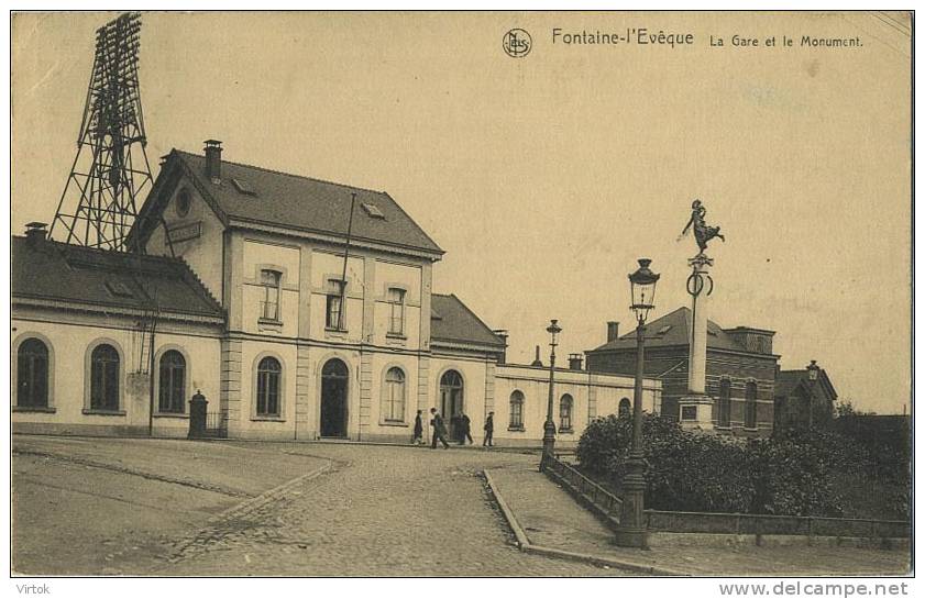 Fontaine - l'éveque    :  La Gare et monument    (  ecrit  1930 avec timbre   )