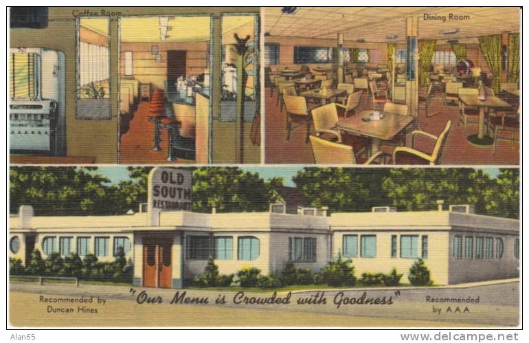 Fort Smith AR Arkansas, Old South Restaurant, Interior Views, c1950s Vintage Linen Postcard