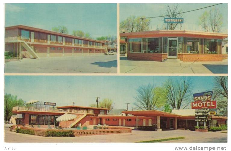 Fort Smith AR Arkansas, Sands Motel &amp; Restaurant, Lodging, Great Signs, c1950s/60s Vintage Postcard