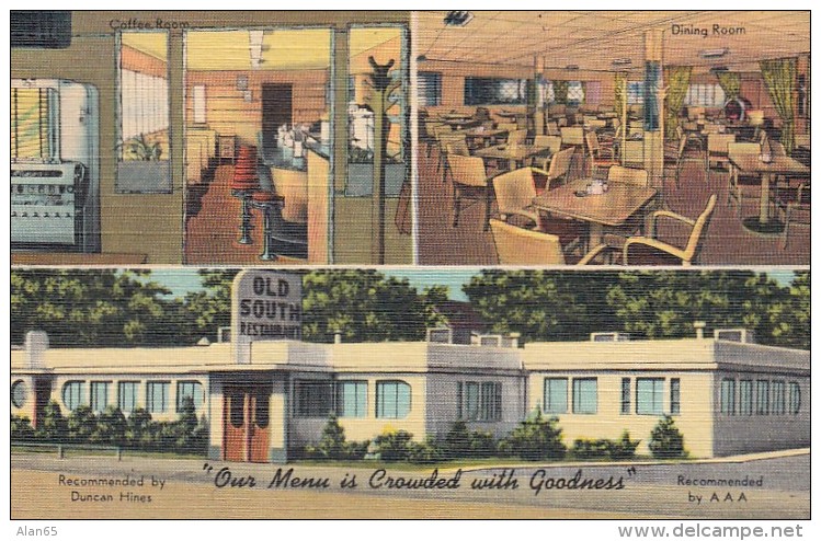 Fort Smith Arkansas, Old South Restaurant, Multi-view Interior Views, c1940s Vintage Linen Postcard