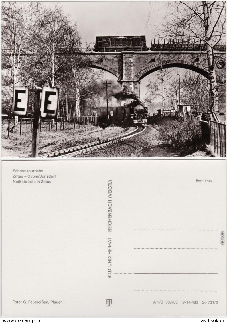 Foto Ansichtskarte Zittau Schmalspurbahn Zittau-Oybin, Neißebrücke Zittau 1983