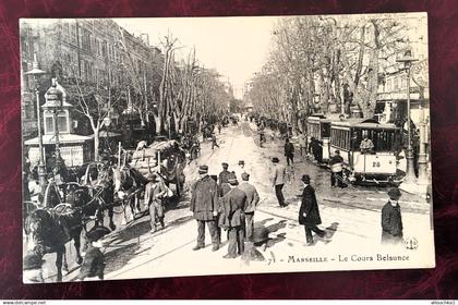 Marseille cours Belsunce très animé Canebière, centre ville Attelages ,Voitures Taxis-Tramway-B-d-R Carte Postale-CPA