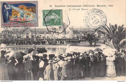 13-MARSEILLE-EXPOSITION INTERNALE D'ELECTRICITE- 1908, LE GRAND BASSIN ( VOIR TIMBRE)