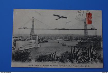 1912 CPA MARSEILLE - LE PONT TRANSBORDEUR ENTRÉE DU VIEUX PORT AVION SURVOLANT  Carte Postale [13] Bouches-du-Rhône