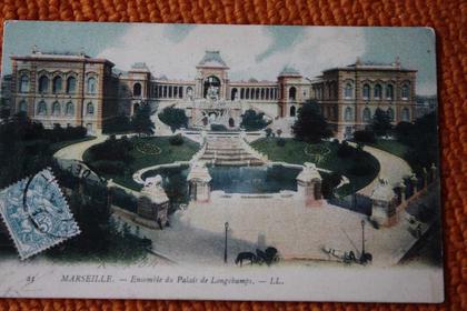 CPA  MARSEILLE EN 1904  ENSEMBLE DU PALAIS LONGCHAMP (pas courante)POUR GENEVE SUISSE