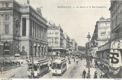 CPA 13 Bouches-du-Rhône > Marseille > Canebière, centre ville La Bourse et la Rue Cannebière Tramway