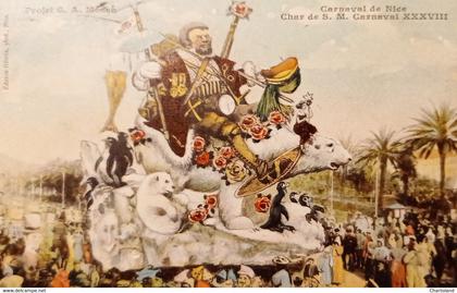 Cartolina - Carnaval de Nice - Char de S. M. Carnaval XXXVIII - 1910