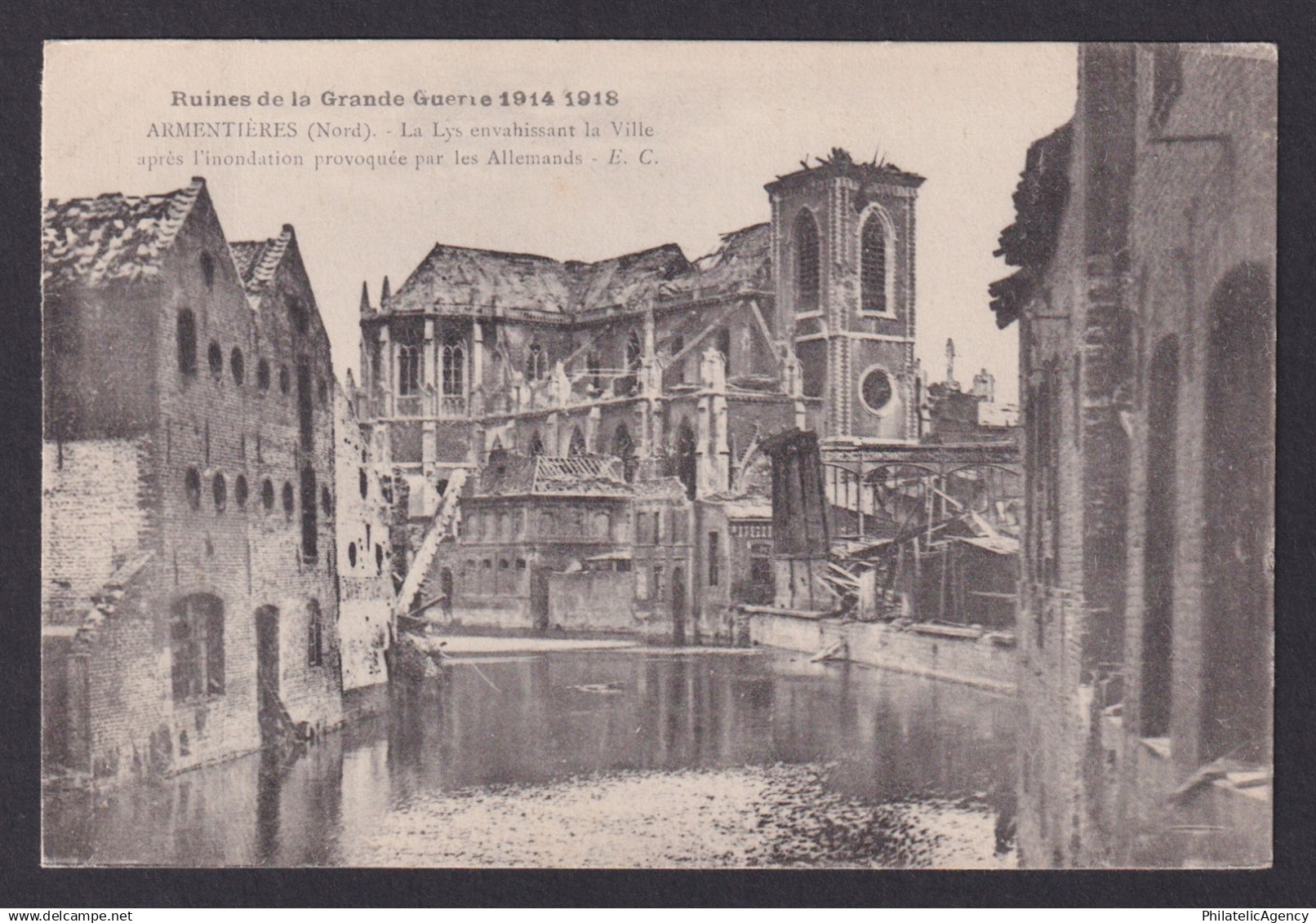 FRANCE, Postcard, Armentieres, The City after the flood, Propaganda, WWI