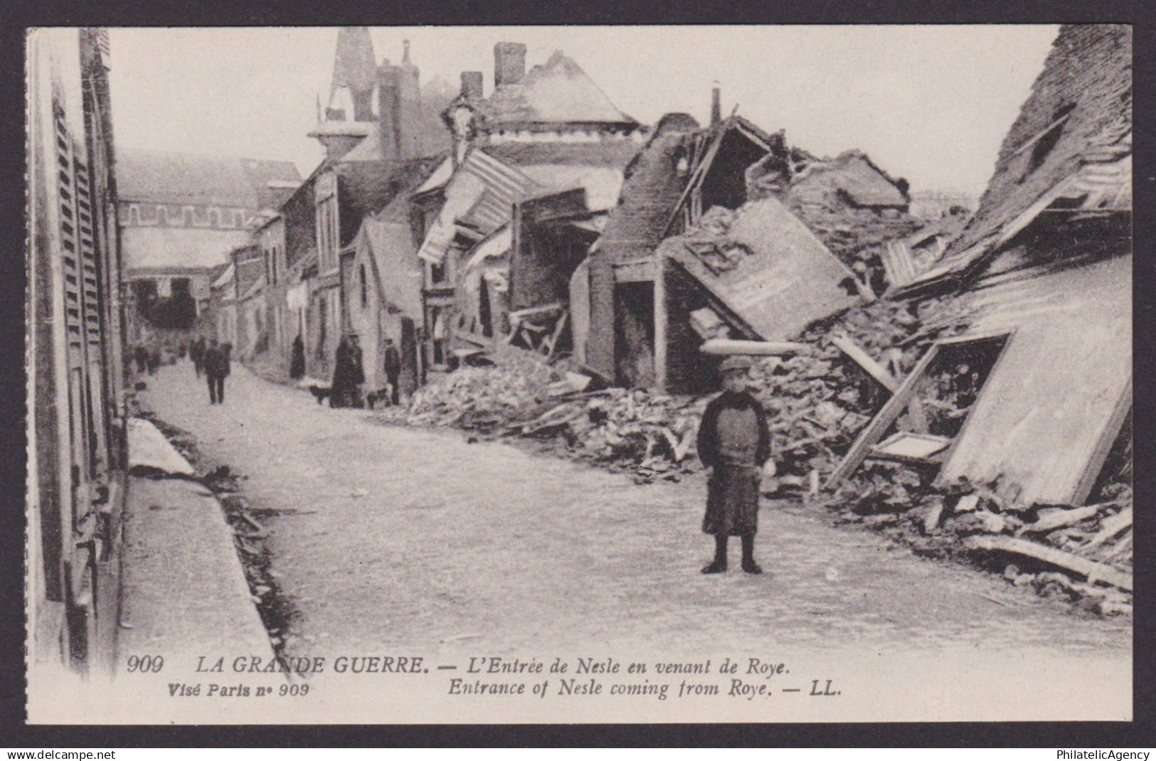 FRANCE, Postcard, Entrance of Nesle coming from Roye, WWI