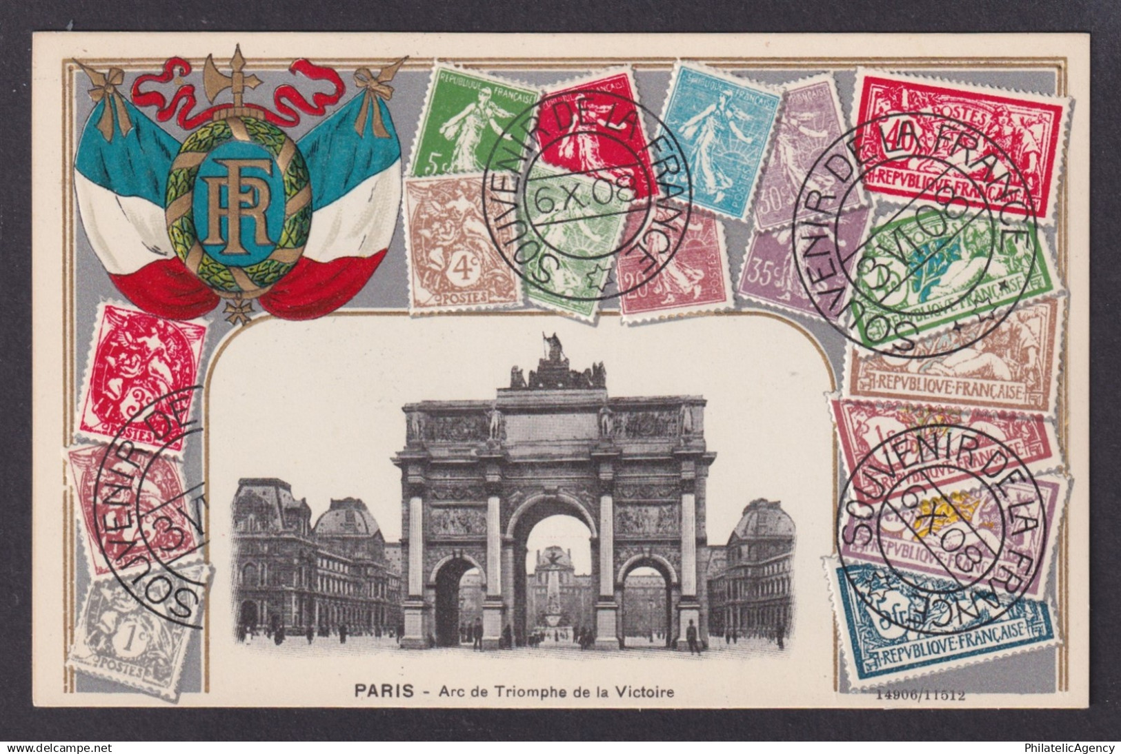 FRANCE, Postcard, Paris, Embossed Stamps, Arc de Triomphe