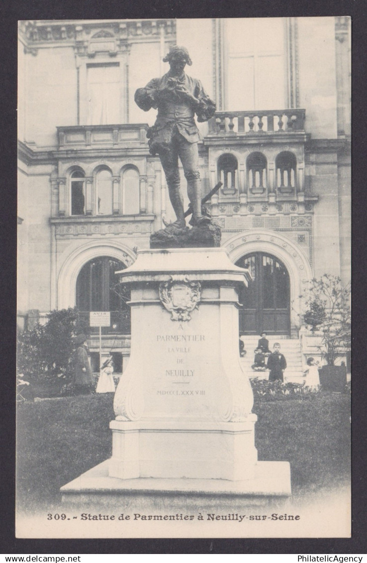 FRANCE, Vintage postcard, Neuilly-sur-Seine, Parmentier Statue