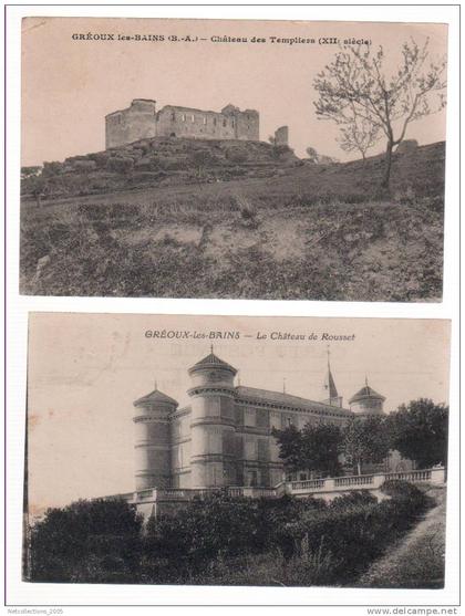 LOT DE 2 CARTES - GREOUX-LES-BAINS - CHATEAU DES TEMPLIERS (XII°siècle)/LE CHATEAU DE ROUSSET-04 ALPES DE HAUTE PROVENCE