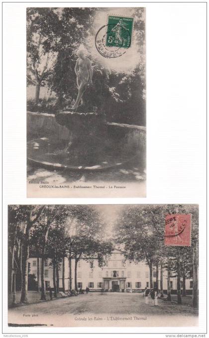 LOT DE 2 CARTES - GREOUX-LES-BAINS- ETABLISSEMENT THERMAL / ETABLISSEMENT - LA FONTAINE - 04 ALPES DE HAUTE PROVENCE