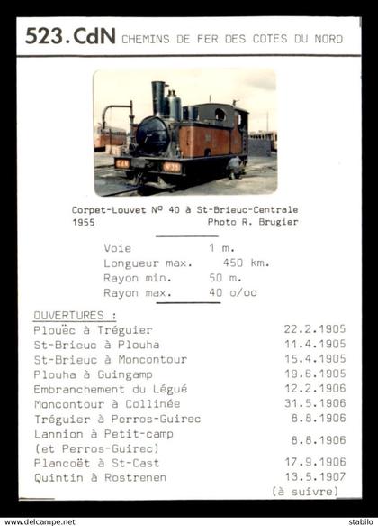 22 - CHEMIN DE FER DES COTES-DU-NORD - LOT DE 4 DOCUMENTS, 2 PHOTOS ET DE 34 CARTES MODERNES - BVA EDIT LAUSANNE, SUISSE