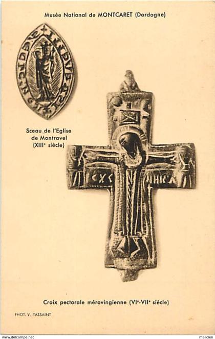 - dpts div.-ref-WW498- dordogne - montcaret - musee national - sceau de l eglise de montravel - croix merovingienne -