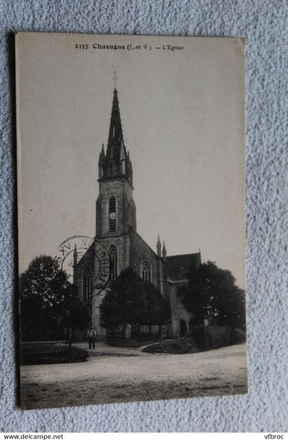 Cpa 1921, Chavagne, l'église, Ille et Vilaine 35