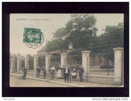 quiévrain le square & les écoles édit.DRV couleur animée vélo cachet de convoyeur