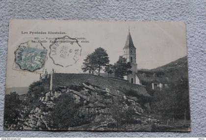 Cpa 1906, vallée d'Ossau, Castets, la vieille église fortifiée, Pyrénées atlantiques 64