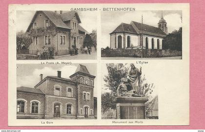 67 - GAMBSHEIM - Poste - Eglise - Gare - Monument aux morts - 3 scans