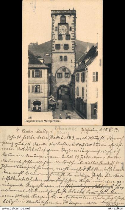 Rappoltsweiler Ribeauvillé Straßenpartie, Buden Metzgerturm 1917