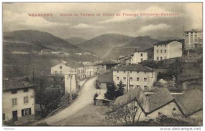 rhone - ref 735 -  valsonne - route de tarare et usine de tissage sonnery vassoille - usines -  carte bon etat -