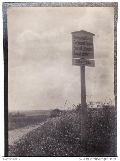 Photo octobre 1914 BUSSU (près Péronne) - une pancarte allemande, direction Allaines (A125, ww1, wk 1)