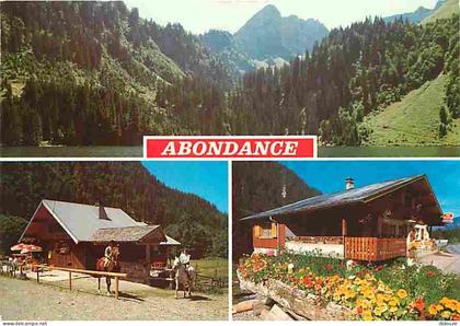 74 - Abondance - Multivues - Chevaux - Fleurs - Flamme Postale - CPM - Voir Scans Recto-Verso