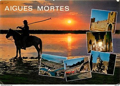 30 - Aigues Mortes - Multivues - Chevaux - Coucher de Soleil - Flamme Postale de Aigues Mortes - CPM - Voir Scans Recto-