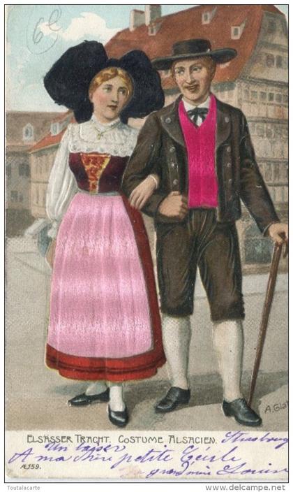 CPA ALSACE ELSASSER TRACHT COSTUME ALSACIEN carte gauffrée