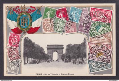 FRANCE, Postcard, Paris, Embossed Stamps, Arc de Triomphe