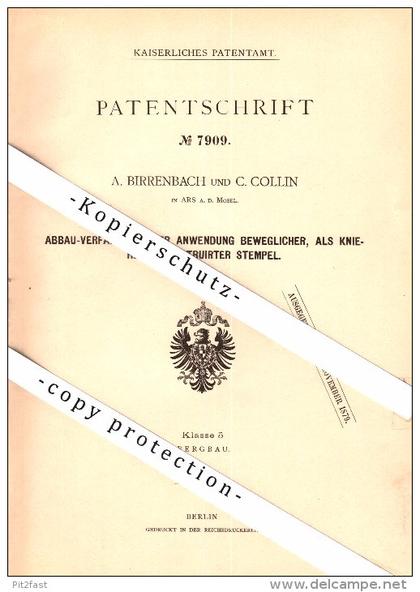 Original Patent - A. Birrenbach et C. Collin à Ars-sur-Moselle , 1879 , Appareil pour l'exploitation minière !!!