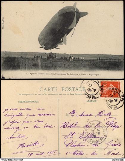 CPA .Frankreich Flugwesen - Zeppelin, Start auf Feld 1908