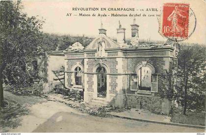 51 - Ay - Révolution en Champagne 12 Avril 1911 - Maison de Ayala - Habitation du chef de cave incendiée - Correspondanc