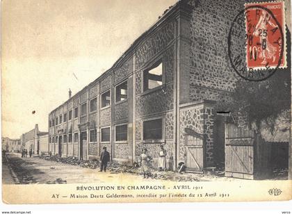 Carte postale ancienne de AY - Révolution en Champagne Avril 1911