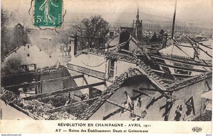 Carte POSTALE  Ancienne  de  AY - Révolution en Champagne, ruines de Deutz & Geldermann