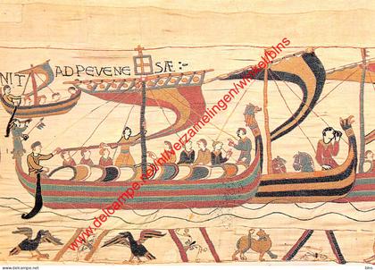 Tapisserie de Bayeux - le vaisseau ducal aborde à Pevensey - Bayeux - (14) Calvados
