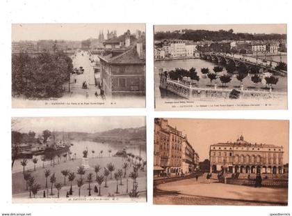 28236  lot 4 cpa  BAYONNE -place réduit - pont saint esprit hotel Lousteau -place théâtre -Réduit château Caradoc