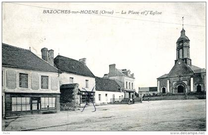 N°414A -cpa Bazoches sur Hoene -la place et l'église-