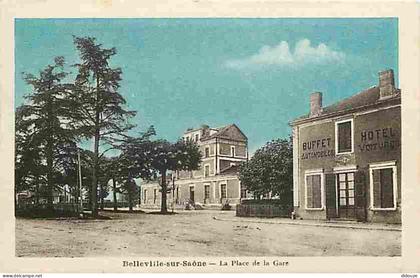 69 - Belleville sur Saone - La Place de la Gare - Colorisée - CPA - Voir Scans Recto-Verso