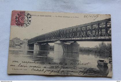 Cpa 1907, Belleville sur Saône, le pont métallique et le port, Rhône 69