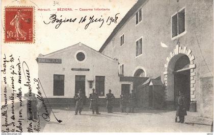 Carte postale ancienne de BEZIERS - Caserne Infanterie