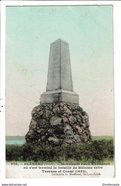 CPA-Carte postale-France-Bléneau Monument  élevé à l'endroit où s'est terminé la bataille de Bléneau-1905 VM29580