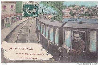 Bourg en Bresse 01 -  Chemins de Fer - Train - Cachets voyagés 1909 Bourg en Bresse Albertville 73