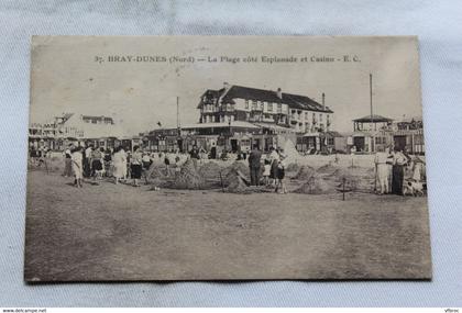 Cpa 1939, Bray dunes, la plage côté esplanade et casino, Nord 59
